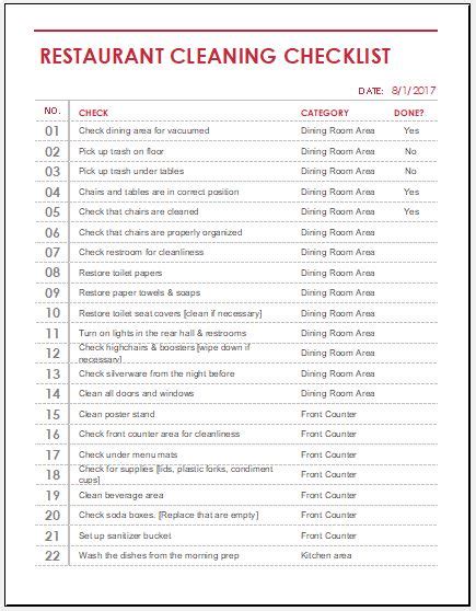 Printable Restaurant Kitchen Cleaning Checklist